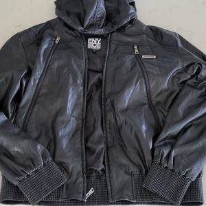 Polyurethane & polyester jacket w/ hood